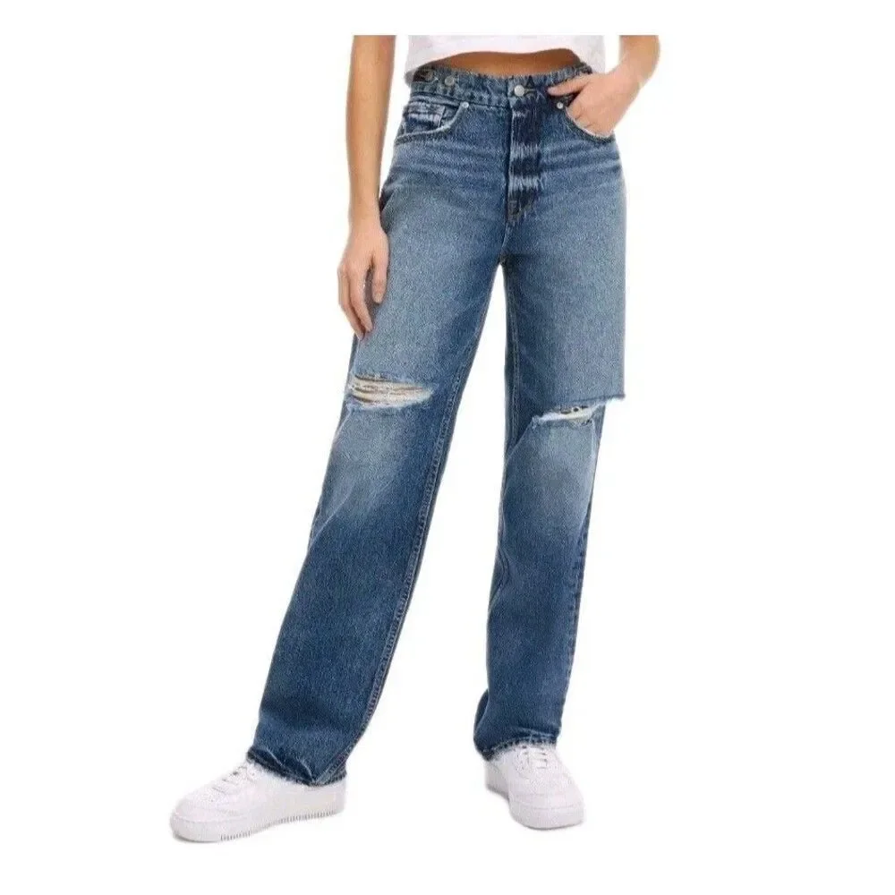 Good American Good 90's Straight Size 12/31 Distressed Baggy Jeans - Picture 1 of 12